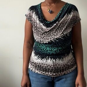 Elegant Cowl Neck Leopard Print Blouse